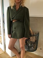 Vintage Sexy One Button krótki kobiety sztruks Blazer wysokiej talii nieregularne krzyż szczelina Mini spódnica kombinezony z długim rękawem 2 sztuk zestaw 2